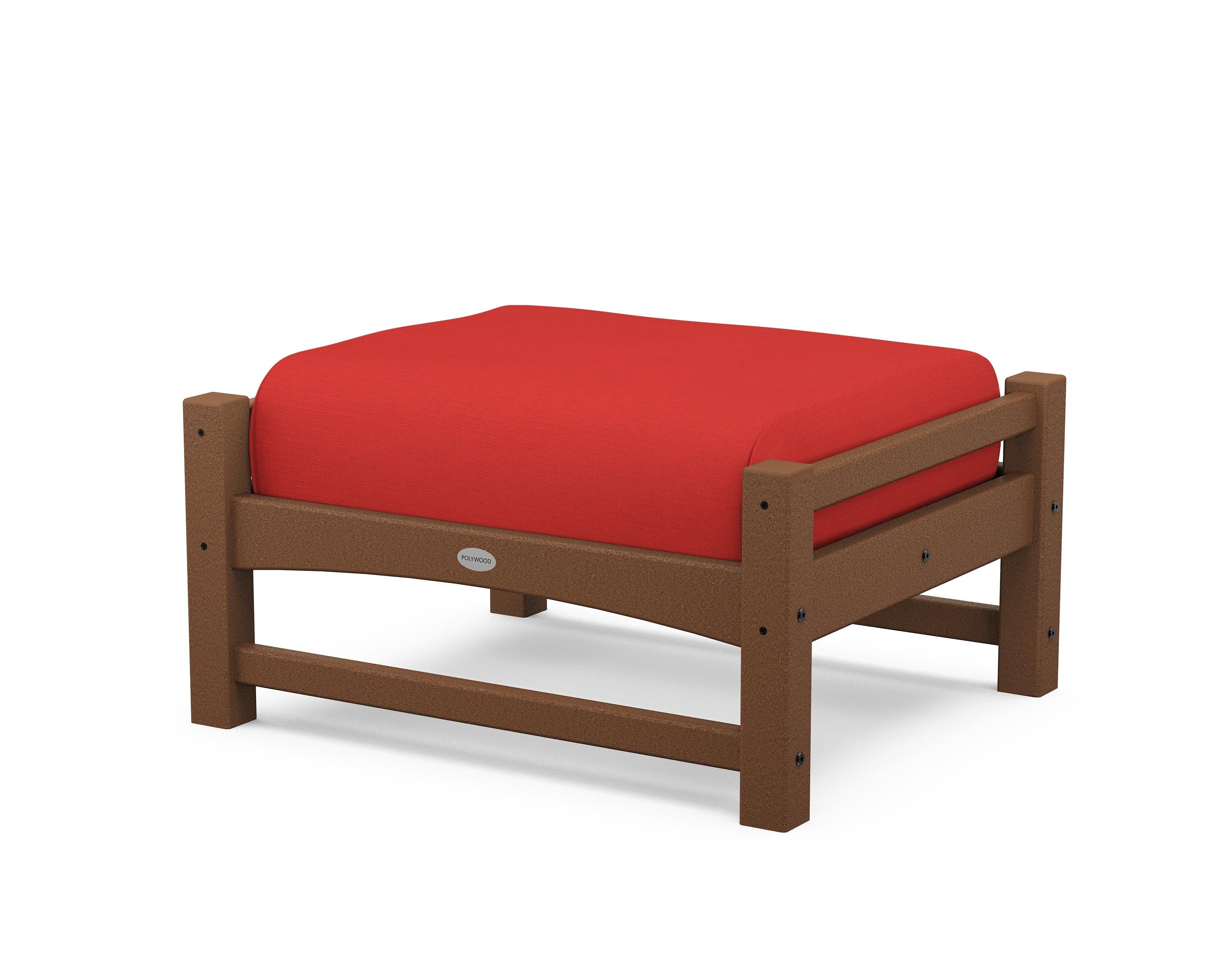 POLYWOOD® Club Ottoman in Teak / Crimson Linen
