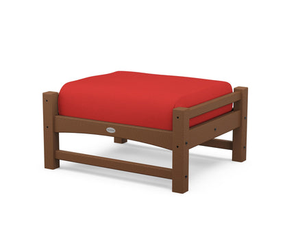 POLYWOOD® Club Ottoman in Teak / Crimson Linen