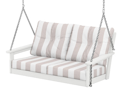 POLYWOOD® Vineyard Deep Seating Swing in White / Cabana Stripe Dune Burlap
