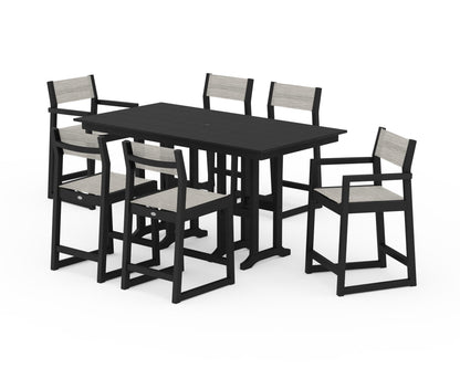 POLYWOOD® EDGE Sling 7-Piece Farmhouse Counter Set with Trestle Legs in Black / Birch Sling
