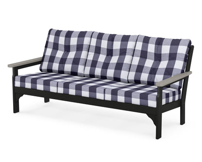 POLYWOOD® Vineyard Deep Seating Sofa in Black / Driftwood / Buffalo Plaid Navy