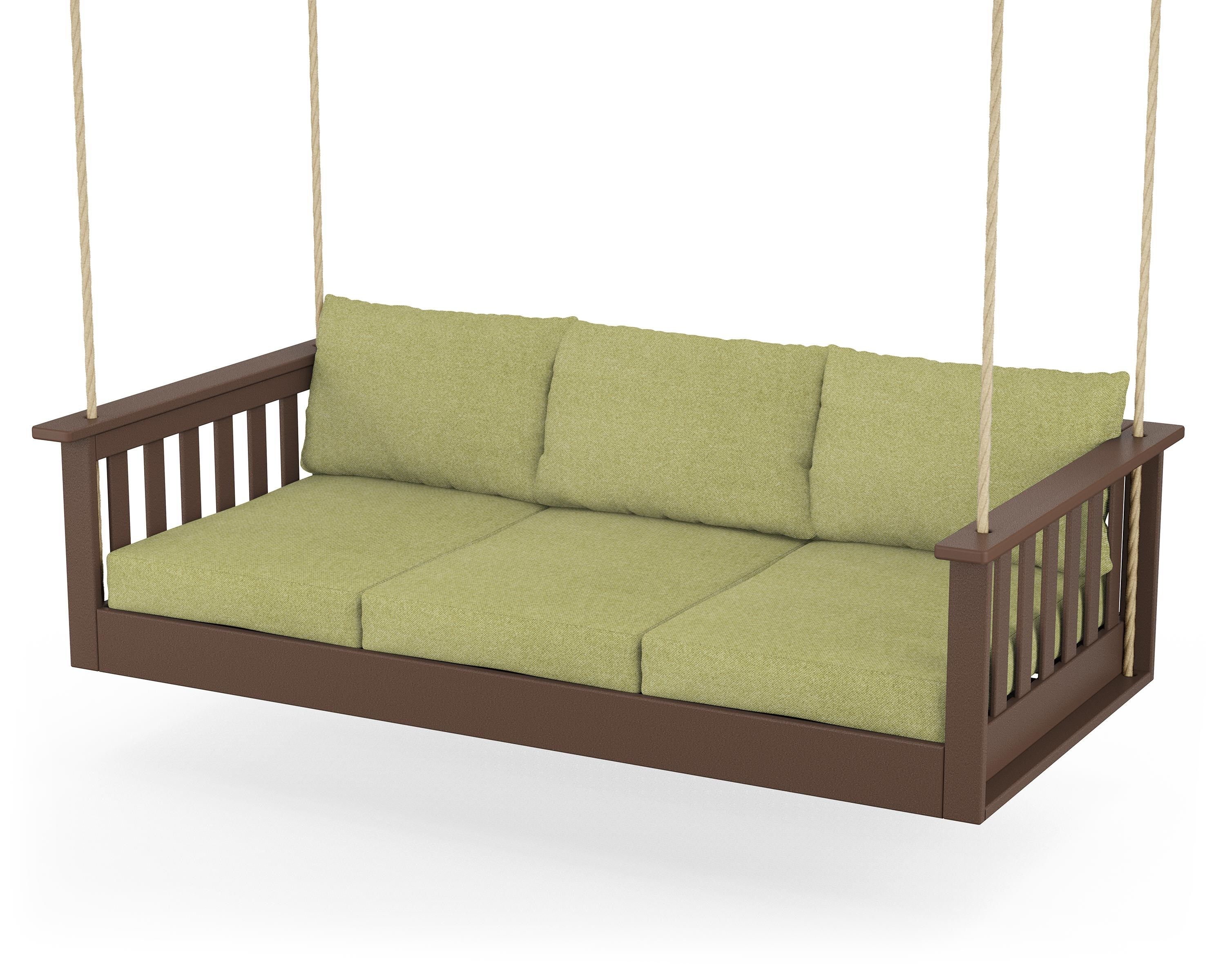 POLYWOOD® Vineyard Daybed Swing in Mahogany / Chartreuse Boucle