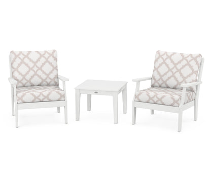 POLYWOOD® Braxton 3-Piece Deep Seating Set in White / Trellis Dune Burlap