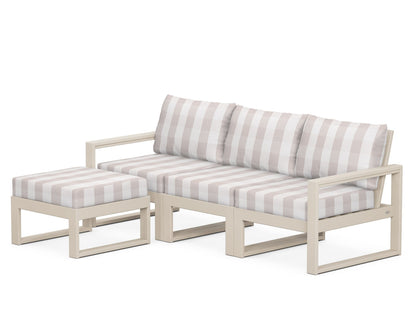POLYWOOD® EDGE 4-Piece Modular Deep Seating Set with Ottoman in Sand / Buffalo Plaid Dune Burlap