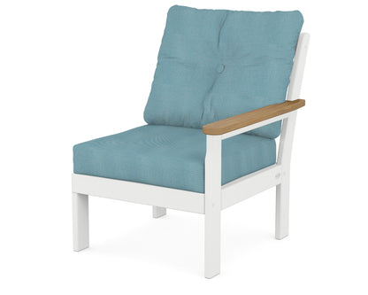 POLYWOOD® Vineyard Modular Right Arm Chair in White / Natural / Lattice Sky Blue