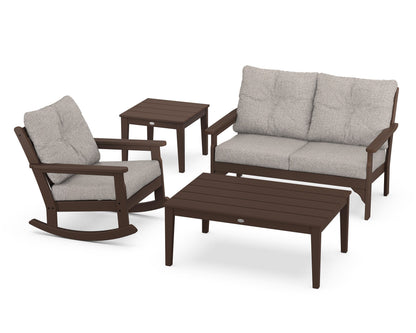 POLYWOOD® Vineyard 4-Piece Deep Seating Rocker Set in Mahogany / Weathered Tweed