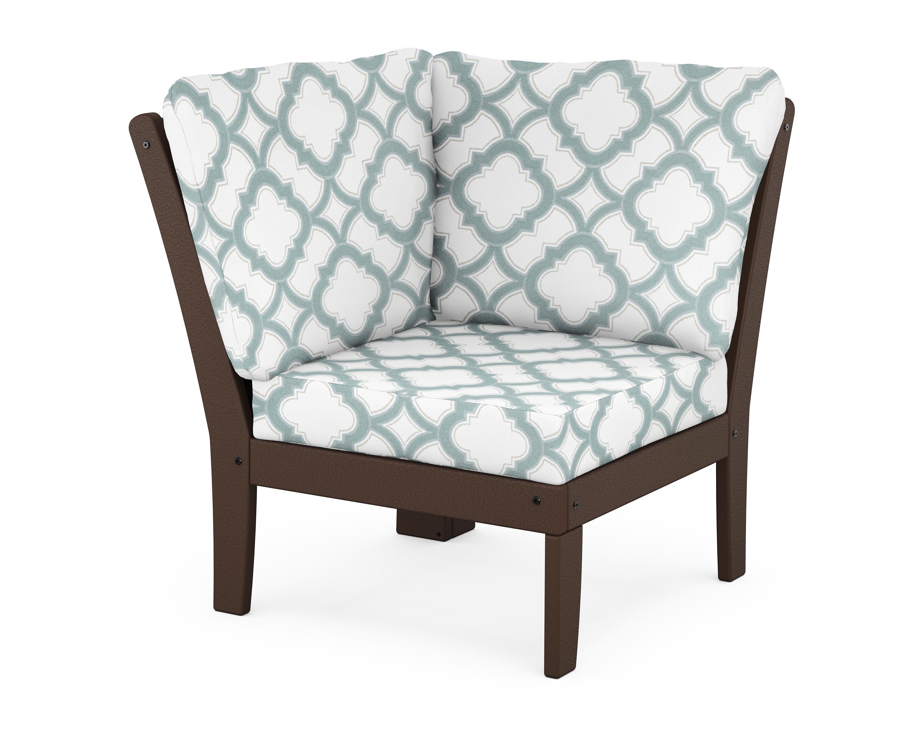 POLYWOOD® Braxton Modular Corner Chair in Mahogany / Trellis Glacier Spa