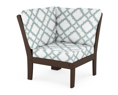 POLYWOOD® Braxton Modular Corner Chair in Mahogany / Trellis Glacier Spa
