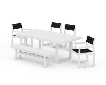 POLYWOOD® EDGE Sling 6-Piece Dining Set with Bench in White / Black Sling