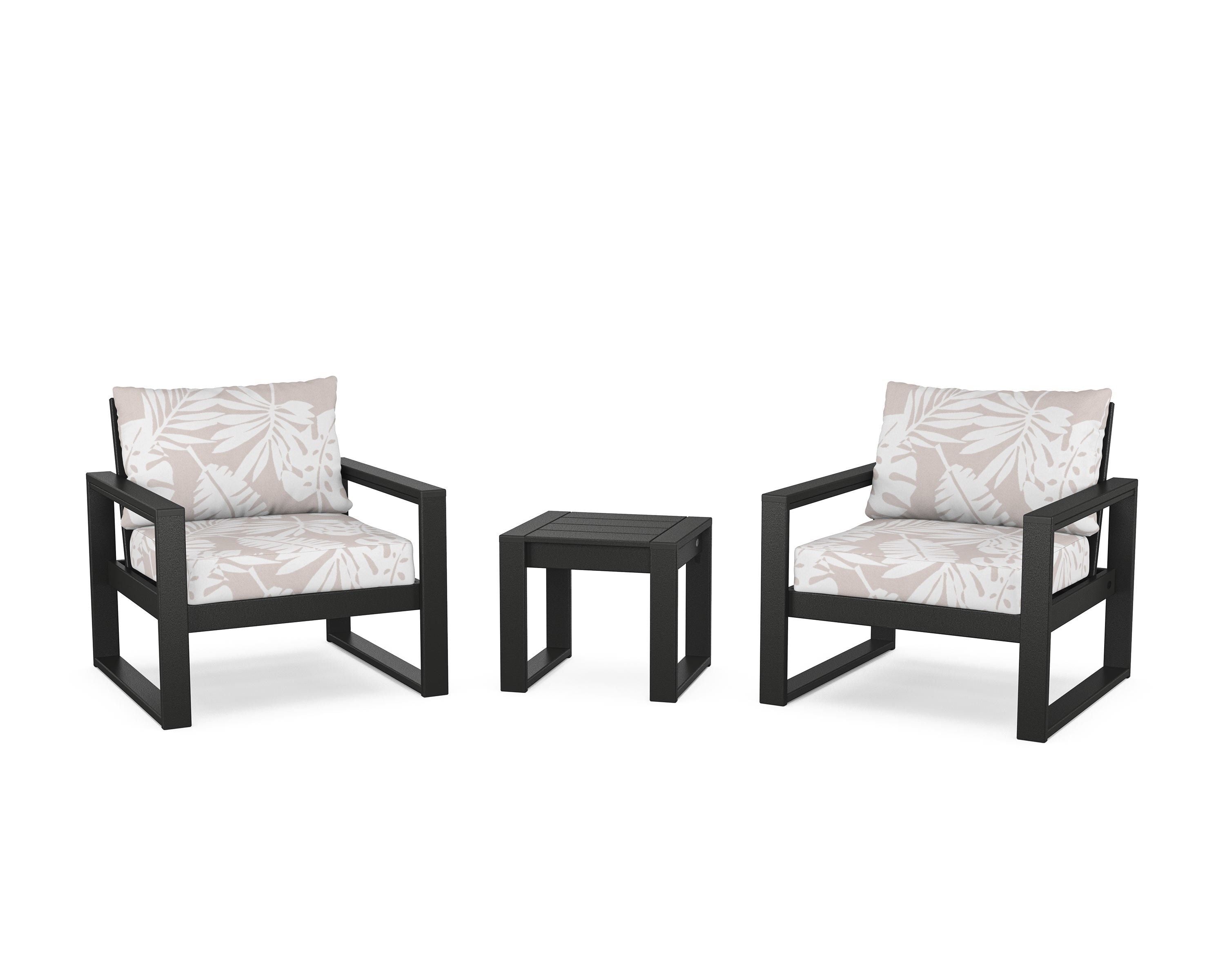 POLYWOOD® EDGE Sectional 3-Piece Deep Seating Set in Black / Leaf Dune Burlap