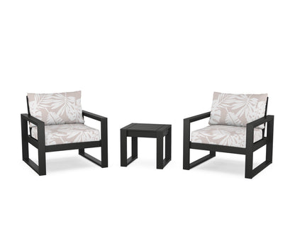 POLYWOOD® EDGE Sectional 3-Piece Deep Seating Set in Black / Leaf Dune Burlap