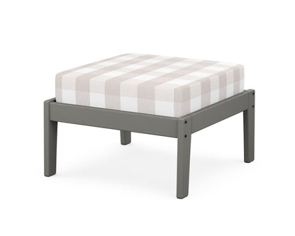 Unbranded Deep Seating Ottoman in Slate Grey / Buffalo Plaid Dune Burlap