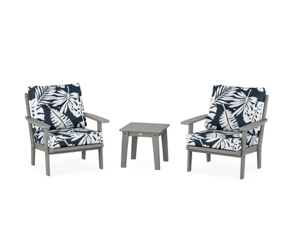 POLYWOOD® Oxford 3-Piece Deep Seating Set in Slate Grey / Leaf Marine Indigo