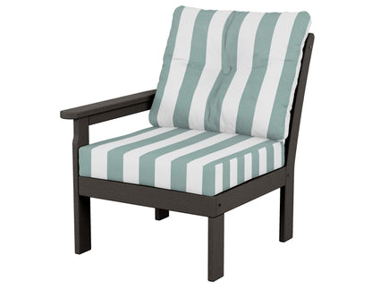 POLYWOOD® Vineyard Modular Left Arm Chair in Vintage Coffee / Cabana Stripe Glacier Spa