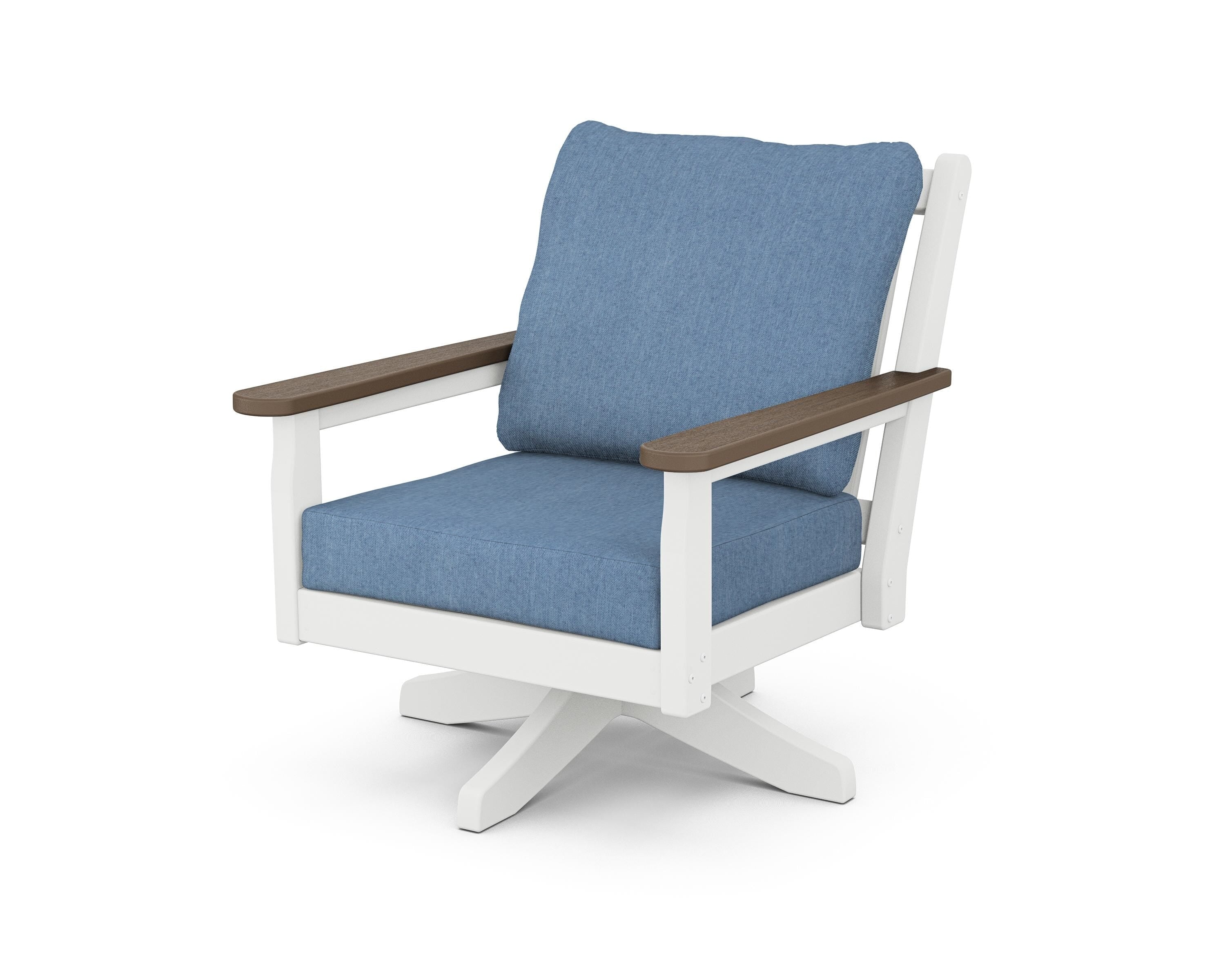 POLYWOOD® Chippendale Deep Seating Swivel Chair in White / Kona / Sky Blue