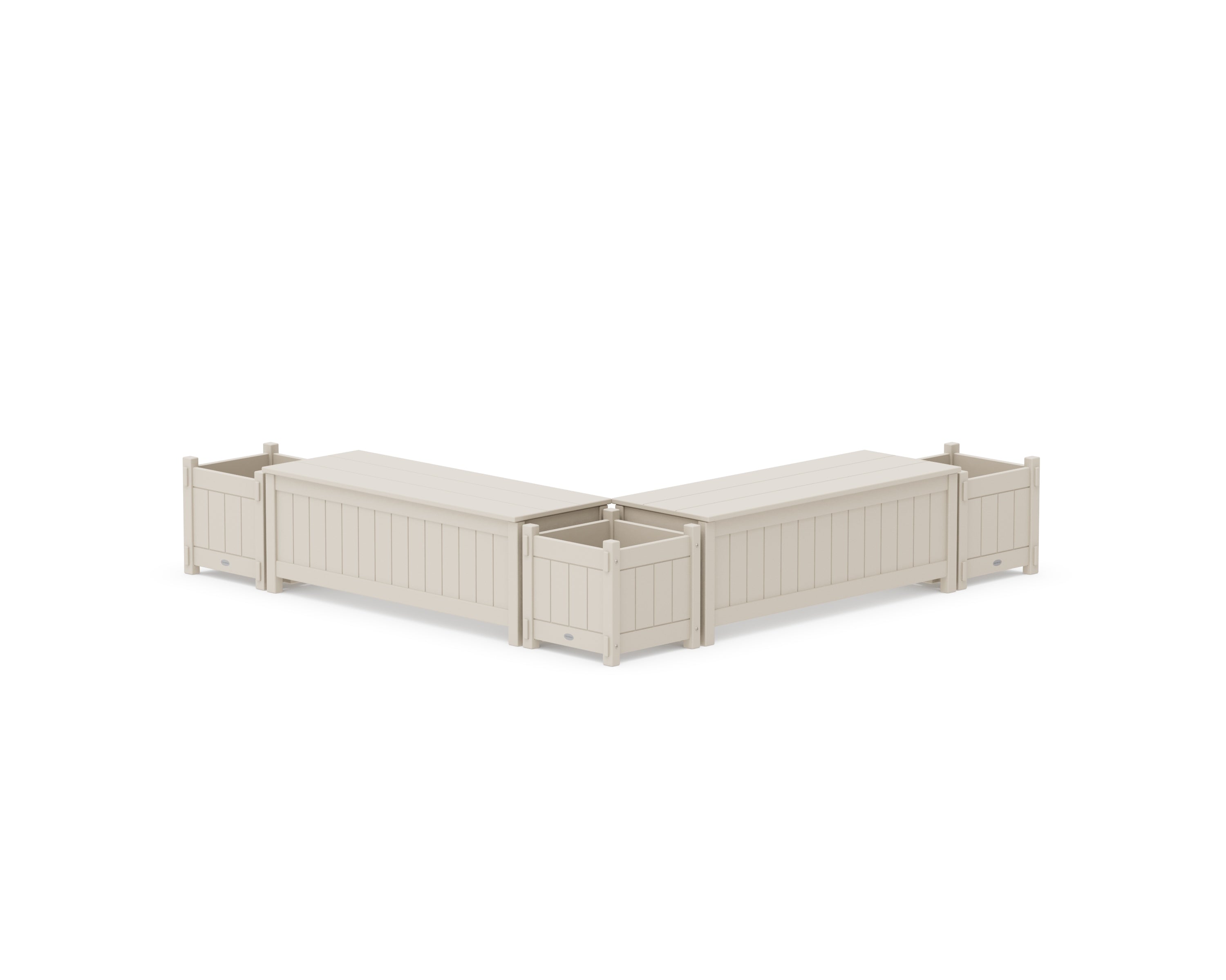 POLYWOOD® 48" Vineyard L- Shaped Planter Storage Bench Corner Set in Sand