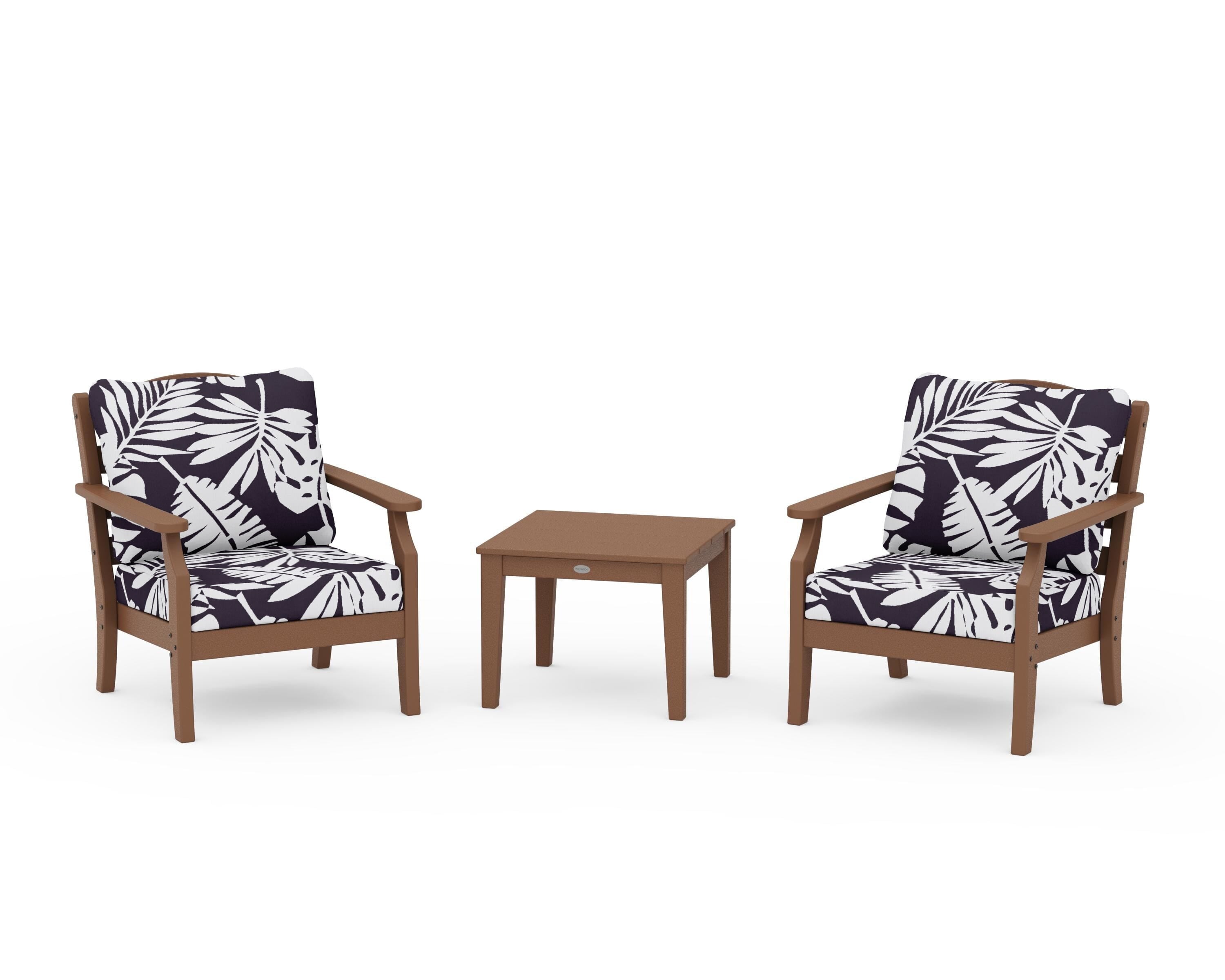 Draper James™ by  POLYWOOD® Savannah 3-Piece Deep Seating Set in Teak / Leaf Navy