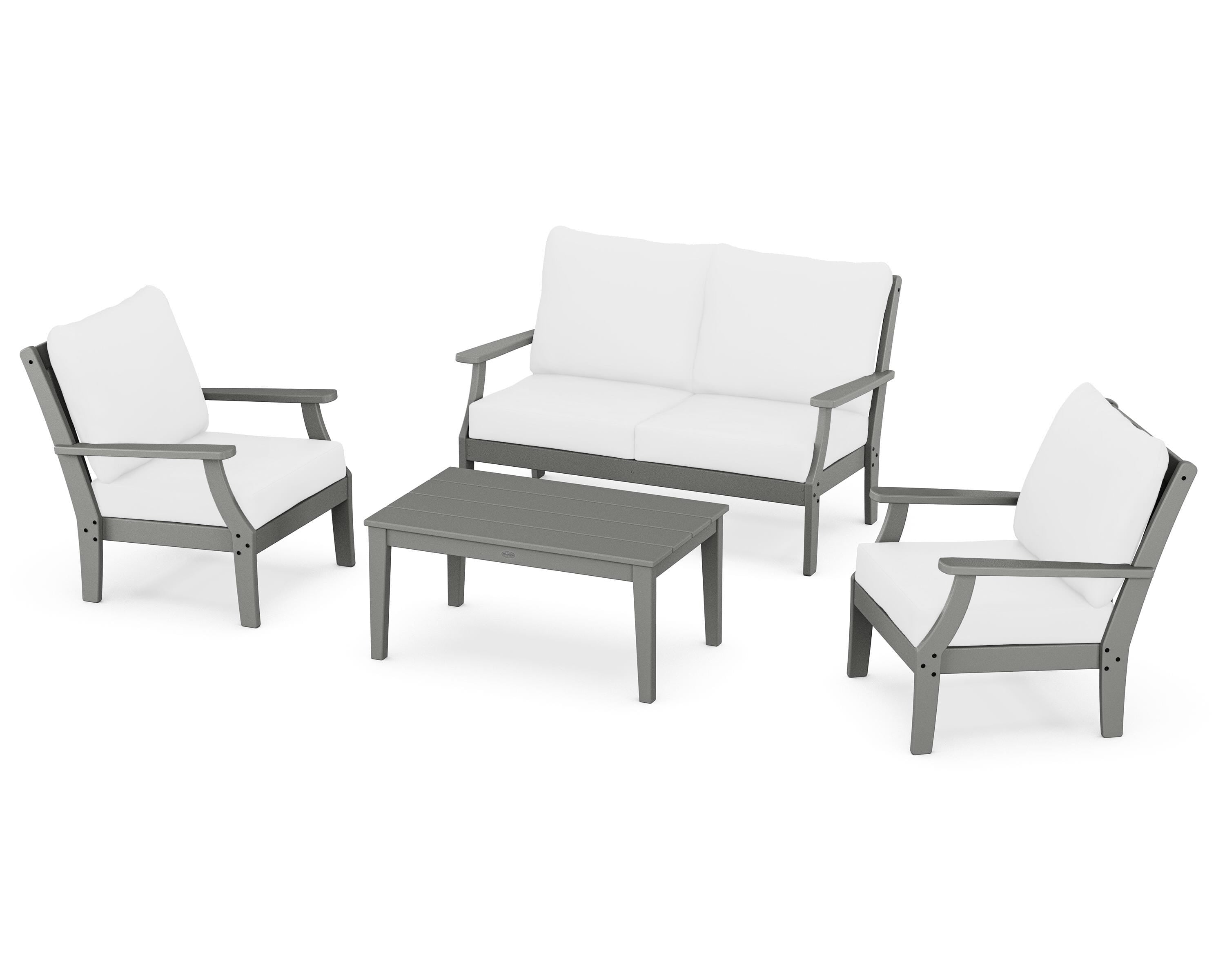 POLYWOOD® Braxton 4-Piece Deep Seating Chair Set in Slate Grey / Natural