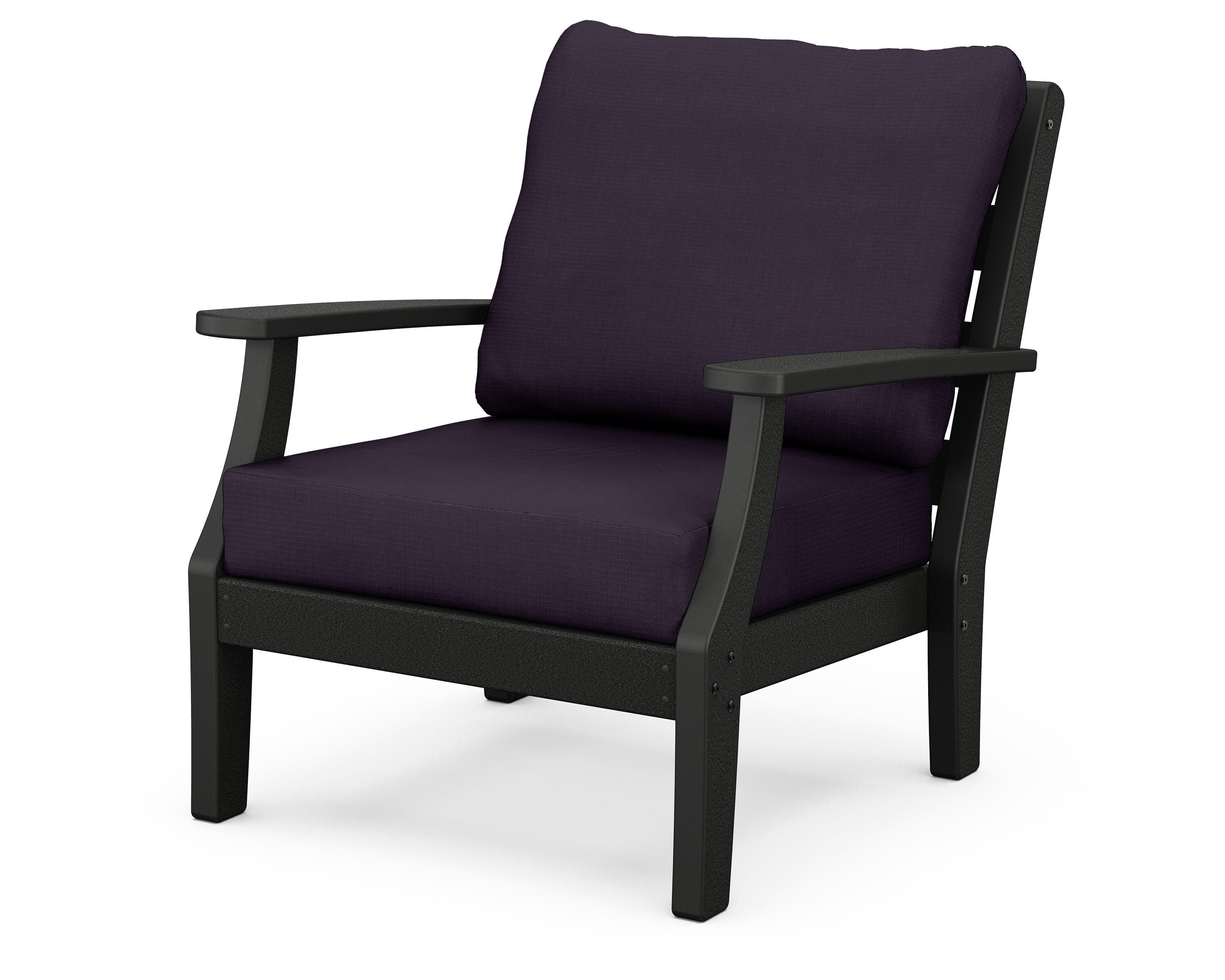 POLYWOOD® Chesapeake Deep Seating Chair in Black / Navy Linen