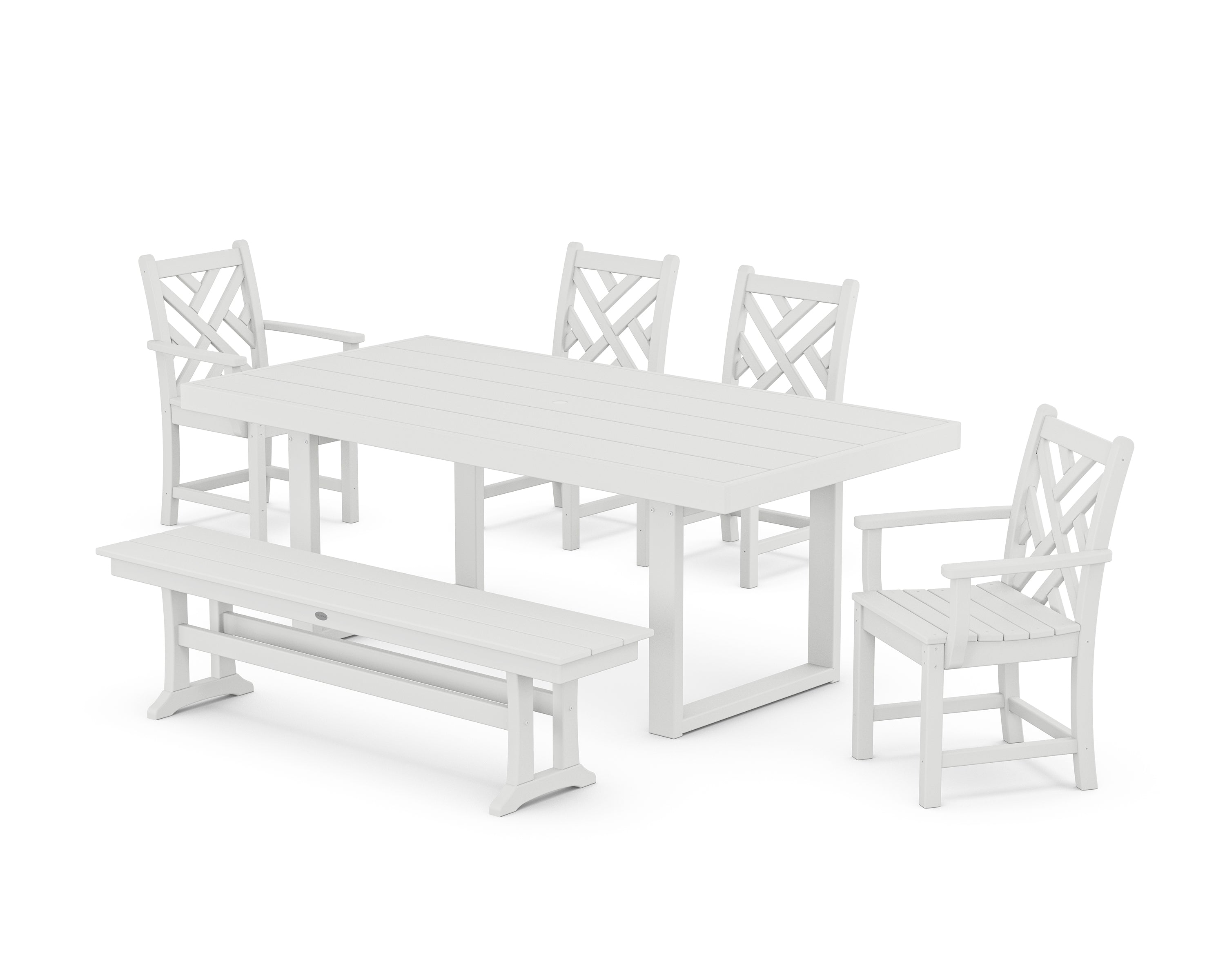 POLYWOOD® Chippendale 6-Piece Dining Set with Bench in White
