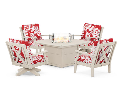 POLYWOOD® Braxton 5-Piece Deep Seating Set with Fire Table in Sand / Leaf Crimson