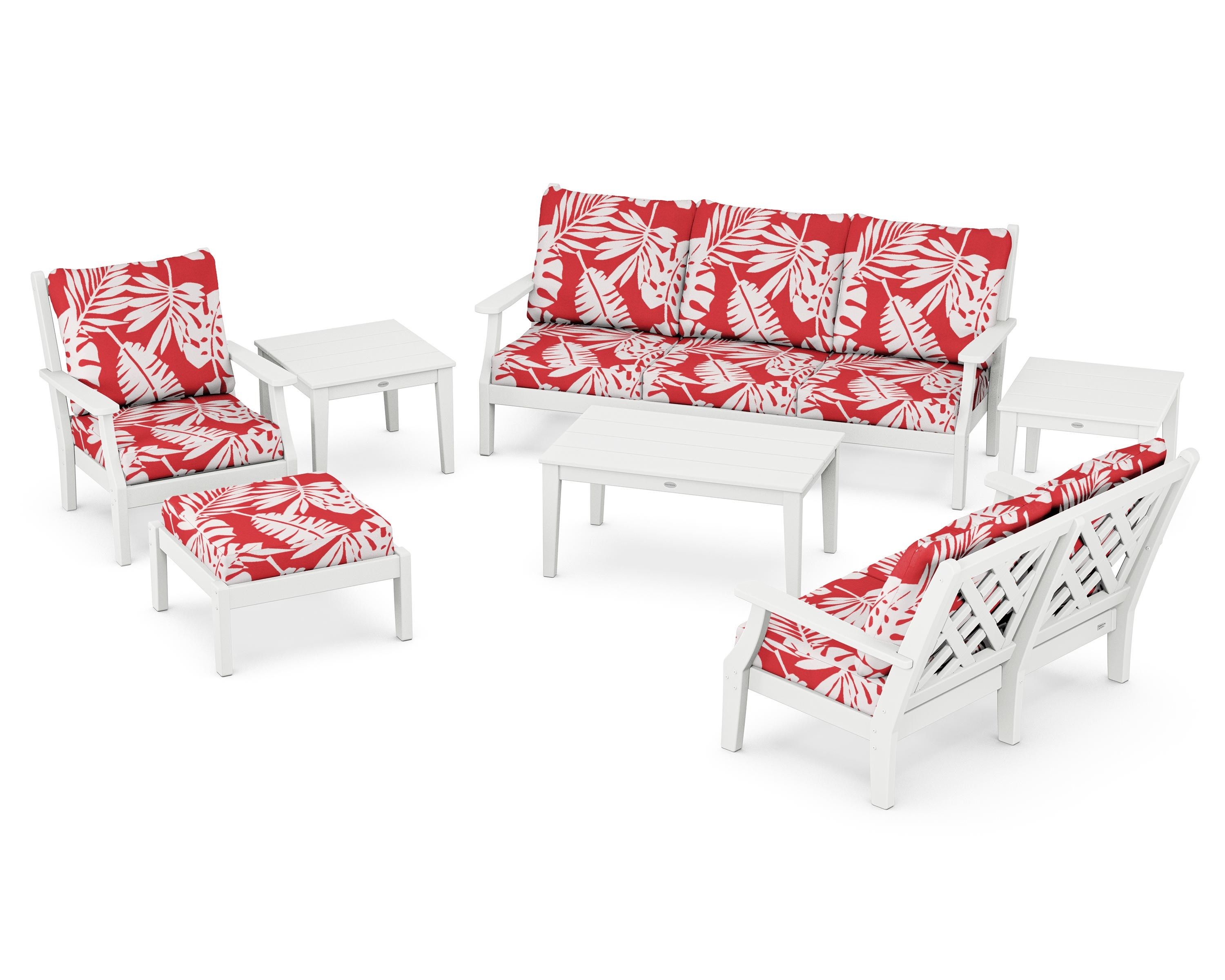 Country Living Wovendale 7-Piece Deep Seating Set in White / Leaf Crimson