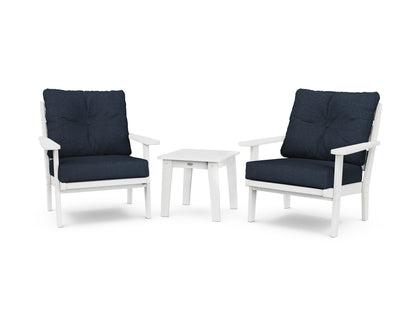 POLYWOOD® Lakeside 3-Piece Deep Seating Chair Set in White / Marine Indigo