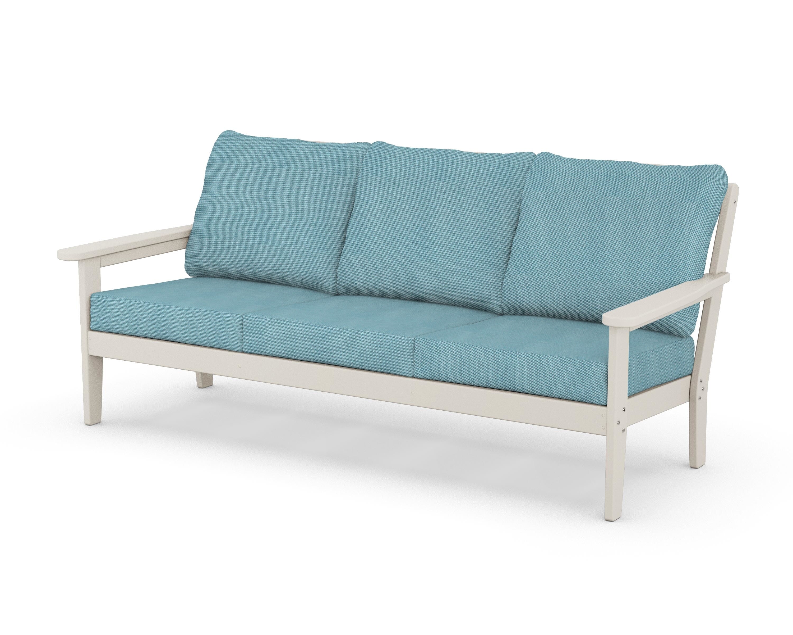 Country Living Cottage Deep Seating Sofa in Sand / Lattice Sky Blue