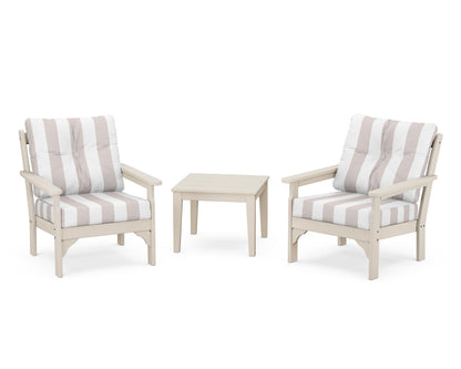 POLYWOOD® Vineyard 3-Piece Deep Seating Set in Sand / Cabana Stripe Dune Burlap