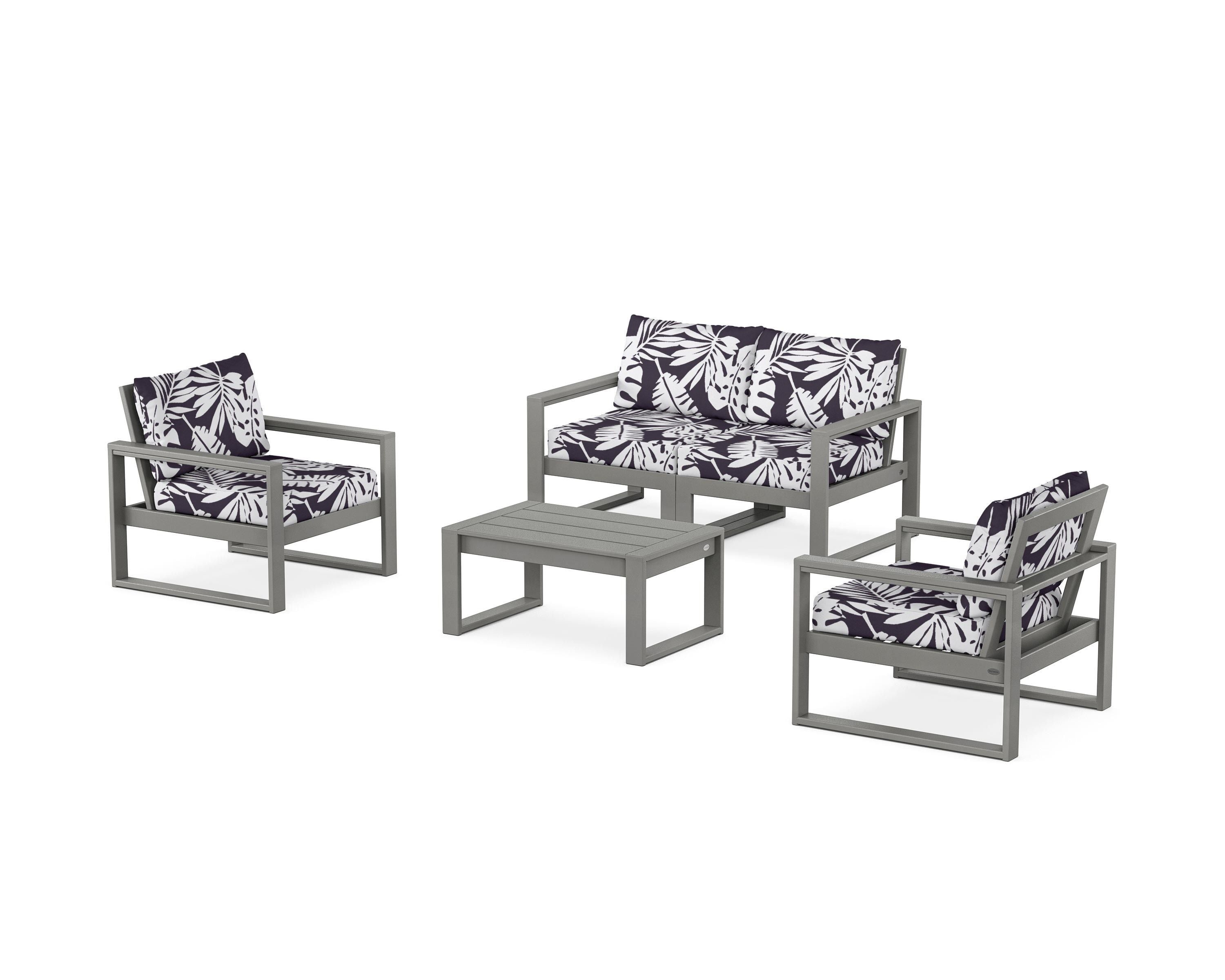 POLYWOOD® EDGE Sectional 4-Piece Deep Seating Set with Loveseat in Slate Grey / Leaf Navy