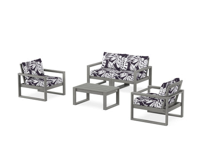 POLYWOOD® EDGE Sectional 4-Piece Deep Seating Set with Loveseat in Slate Grey / Leaf Navy