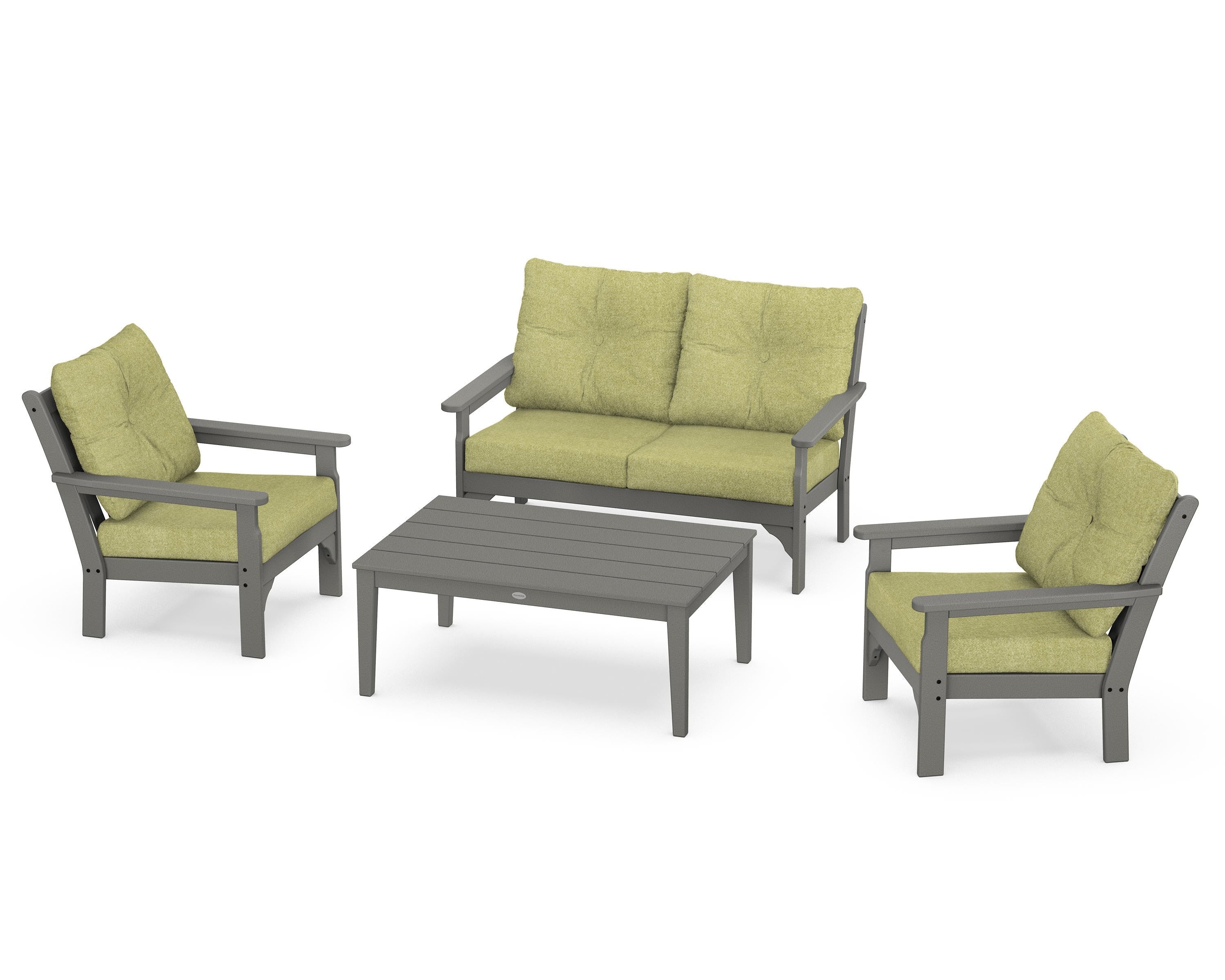 POLYWOOD® Vineyard 4-Piece Deep Seating Set in Slate Grey / Chartreuse Boucle
