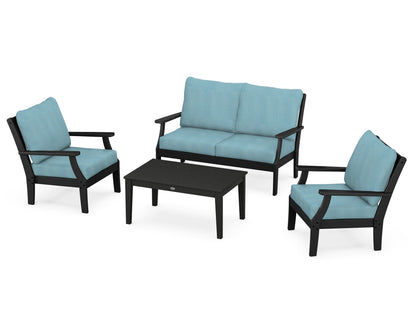POLYWOOD® Braxton 4-Piece Deep Seating Chair Set in Black / Lattice Sky Blue