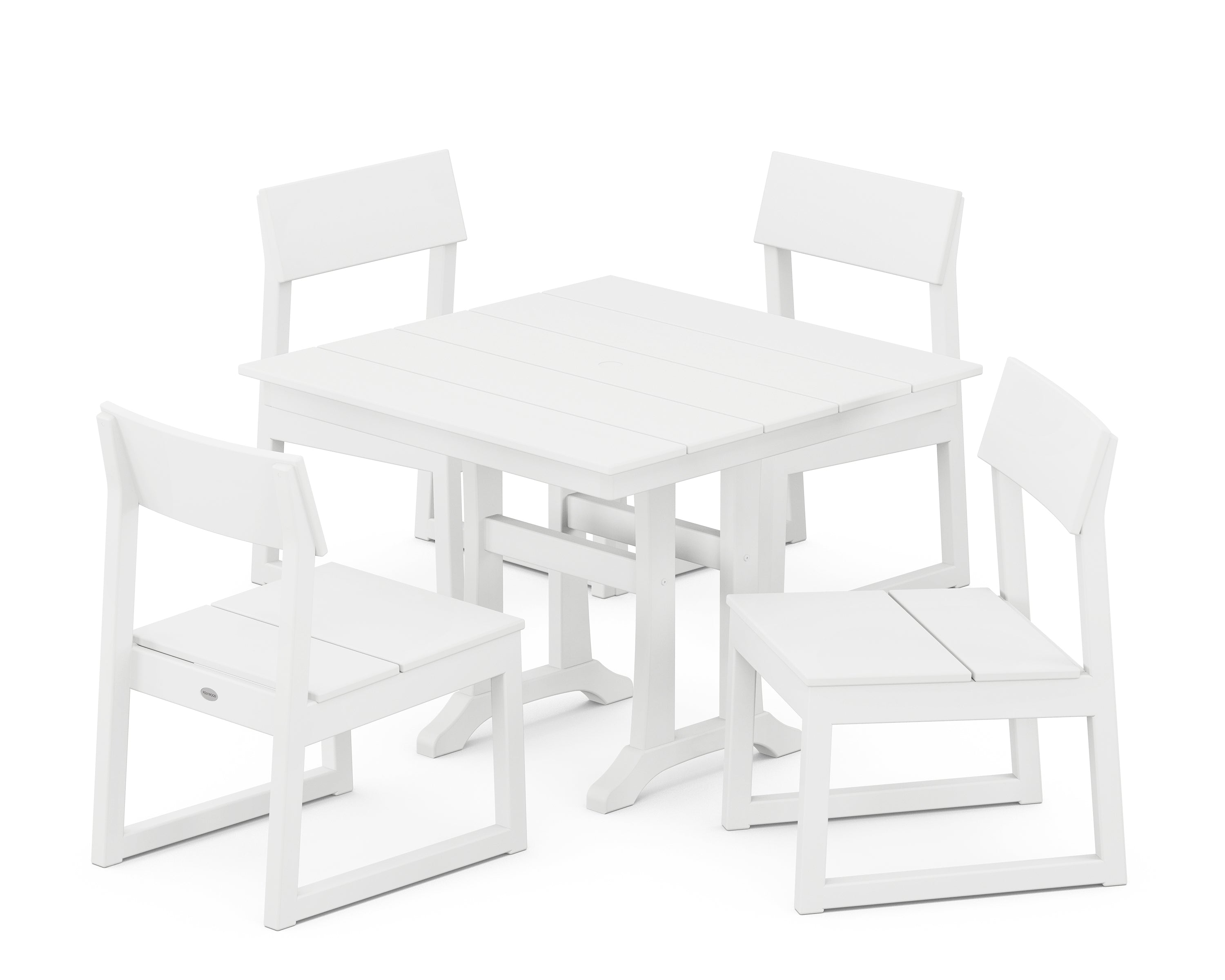 POLYWOOD® EDGE 5-Piece Farmhouse Trestle Side Chair Dining Set in White