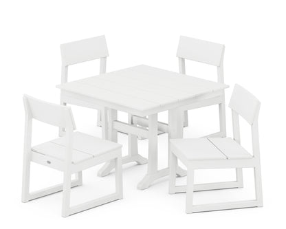 POLYWOOD® EDGE 5-Piece Farmhouse Trestle Side Chair Dining Set in White