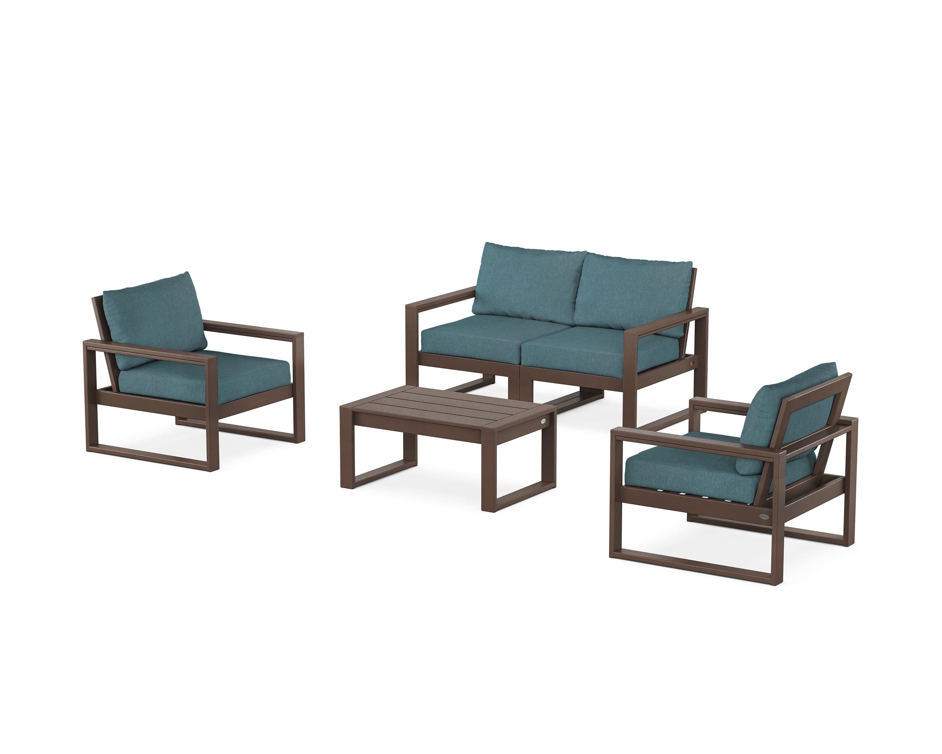 POLYWOOD® EDGE Sectional 4-Piece Deep Seating Set with Loveseat in Mahogany / Ocean Teal