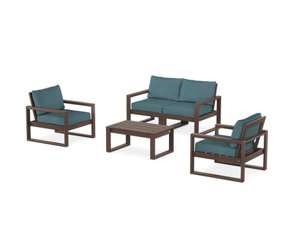 POLYWOOD® EDGE Sectional 4-Piece Deep Seating Set with Loveseat in Mahogany / Ocean Teal