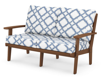 POLYWOOD® Grant Park Deep Seating Loveseat in Teak / Trellis Sky Blue