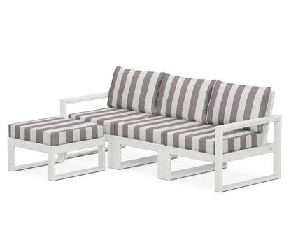 POLYWOOD® EDGE 4-Piece Modular Deep Seating Set with Ottoman in White / Cabana Stripe Grey Mist