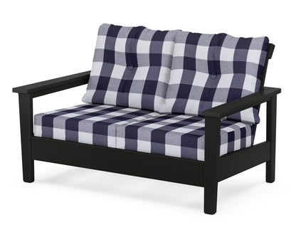 POLYWOOD® Prescott Deep Seating Loveseat in Black / Buffalo Plaid Navy
