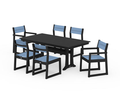 POLYWOOD® EDGE Sling 7-Piece Farmhouse Trestle Dining Set in Black / Poolside Sling