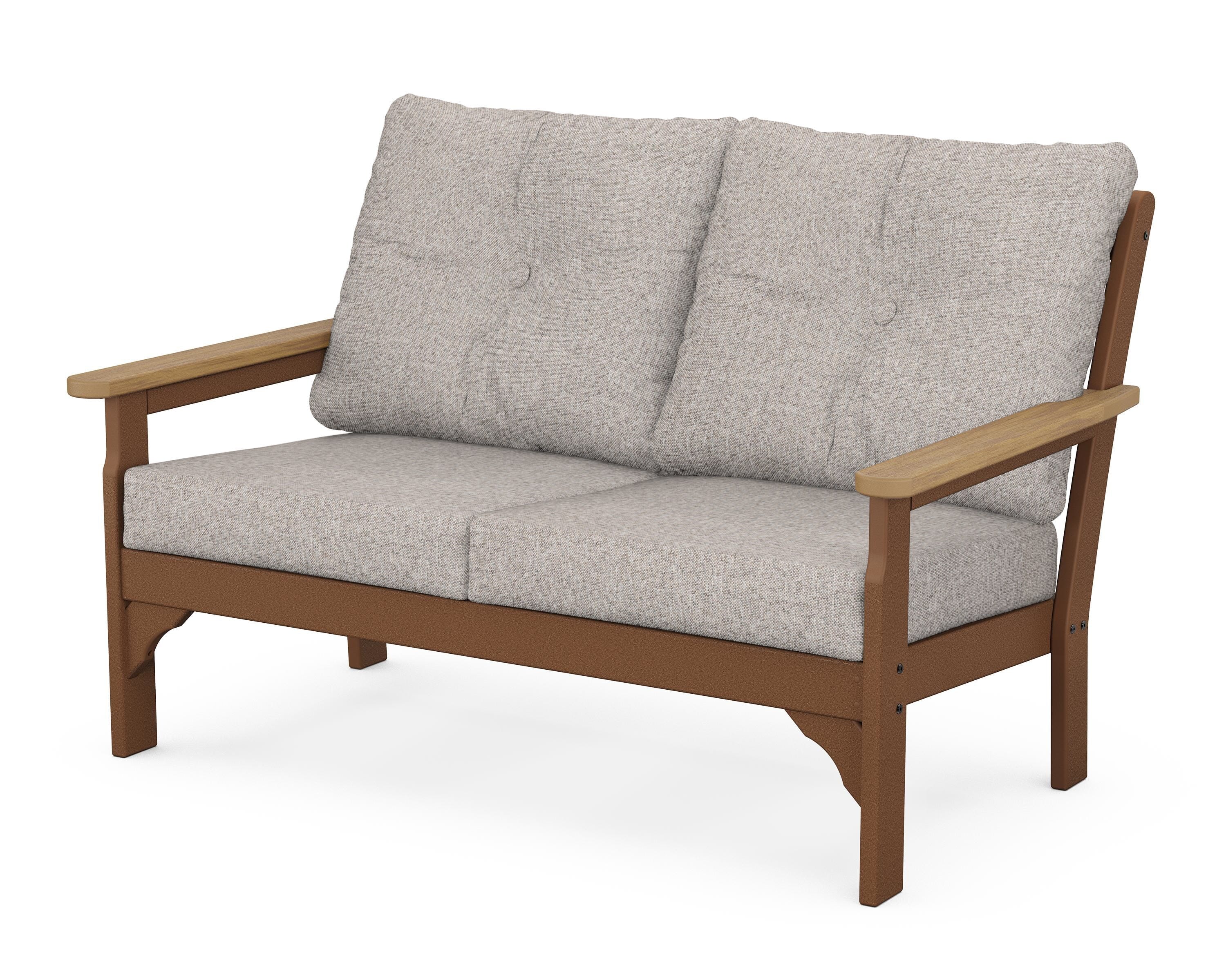 POLYWOOD® Vineyard Deep Seating Loveseat in Teak / Natural / Weathered Tweed