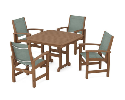 POLYWOOD® Coastal 5-Piece Dining Set in Teak / Dupioni Sea Mist Sling