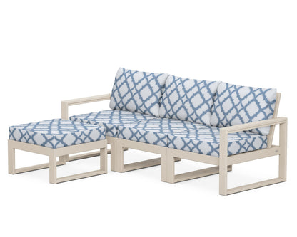 POLYWOOD® EDGE 4-Piece Modular Deep Seating Set with Ottoman in Sand / Trellis Sky Blue