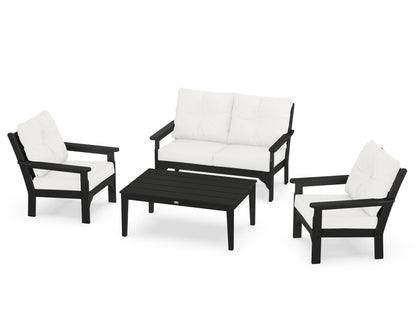 POLYWOOD® Vineyard 4-Piece Deep Seating Set in Black / Natural Linen