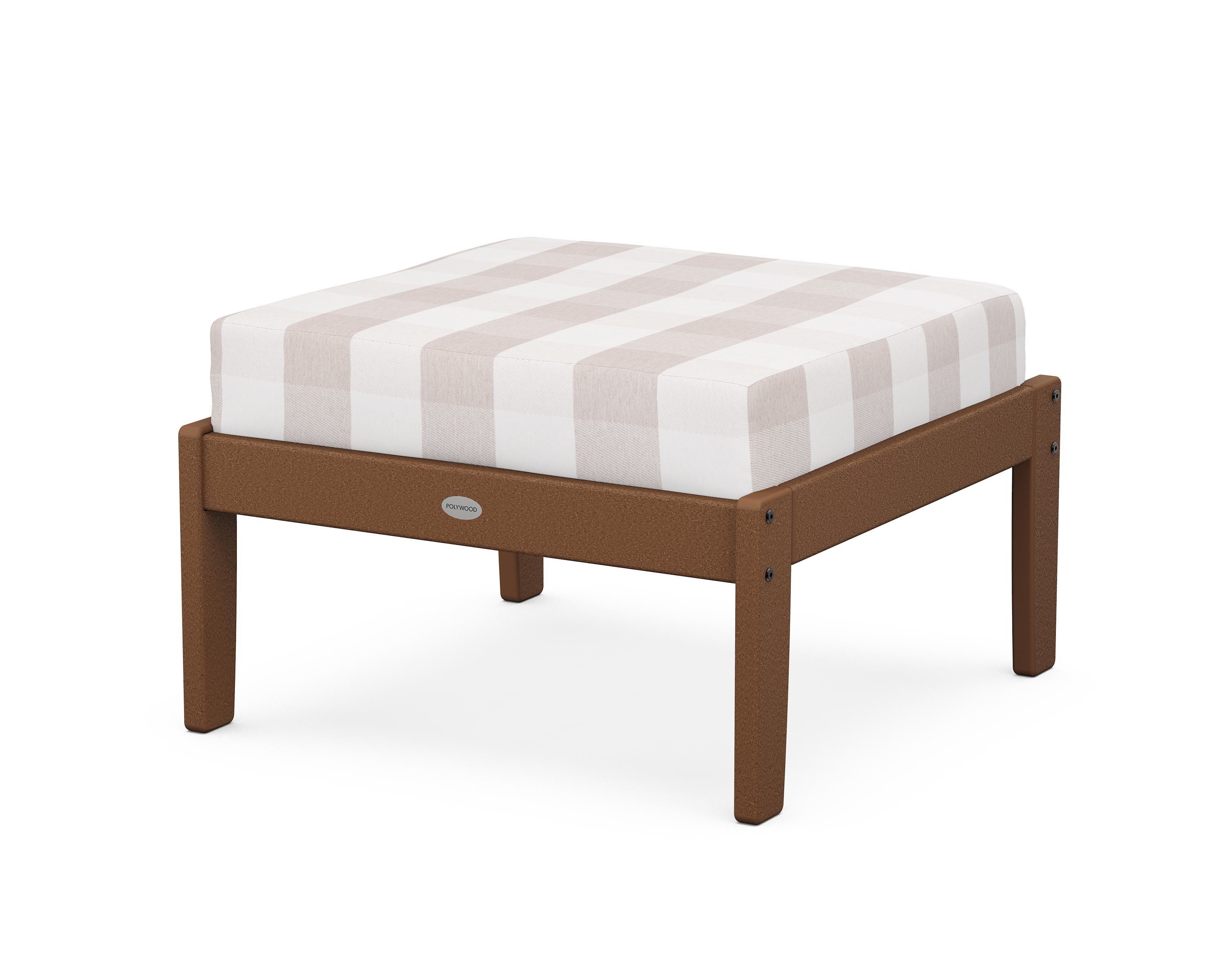 POLYWOOD® Braxton Deep Seating Ottoman in Teak / Buffalo Plaid Dune Burlap