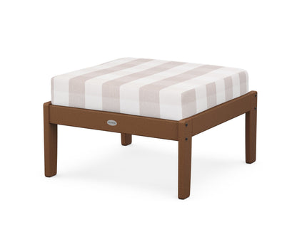 POLYWOOD® Braxton Deep Seating Ottoman in Teak / Buffalo Plaid Dune Burlap
