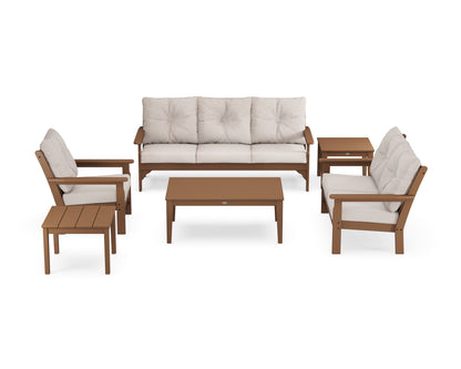 POLYWOOD® Vineyard 6-Piece Deep Seating Set in Teak / Dune Burlap