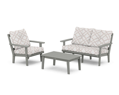 POLYWOOD® Prairie 3-Piece Deep Seating Set with Loveseat in Slate Grey / Trellis Dune Burlap
