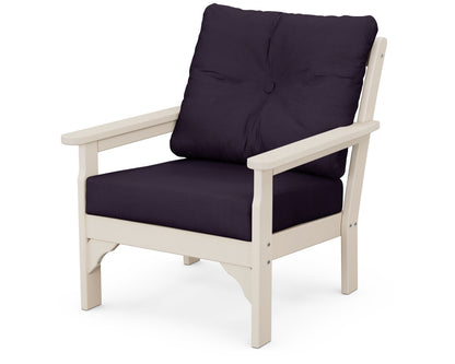 POLYWOOD® Vineyard Deep Seating Chair in Sand / Navy Linen